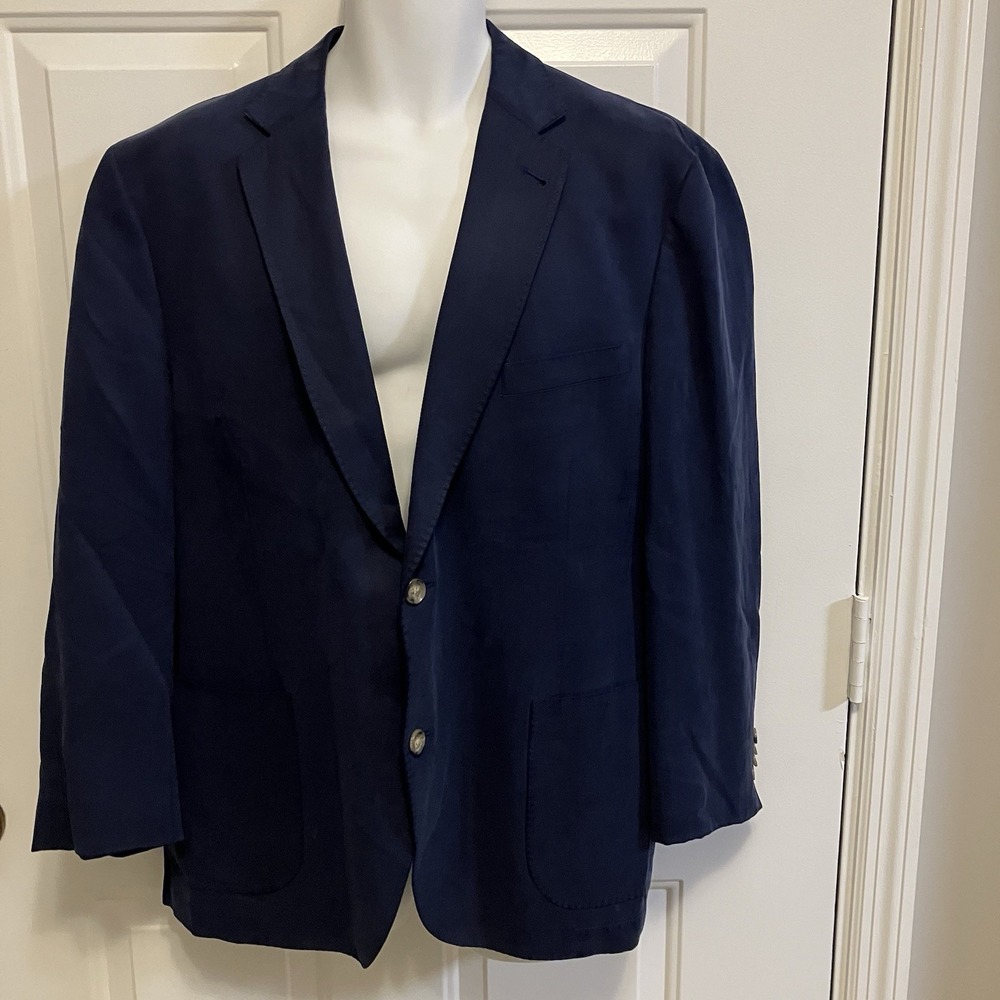 Kroon Men's Sport Coat Unlined Unstructured Sz 44R Silk/Linen Blazer Jacket Navy